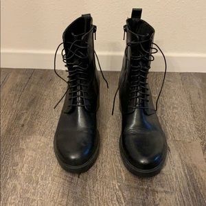 Vagabond Black Combat Boots Lace Up Side Zipper